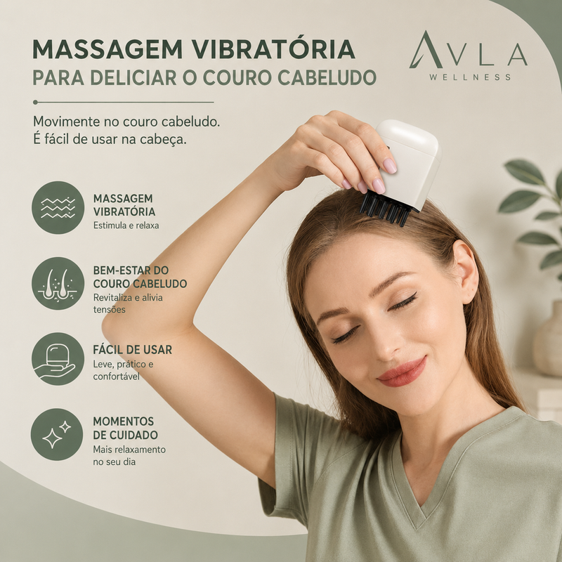Pente Massageador Elétrico para Couro Cabeludo com Luz Vermelha, Vibração e Aplicador de Óleo Capilar 6ml | AVLA Wellness - Produto Original
