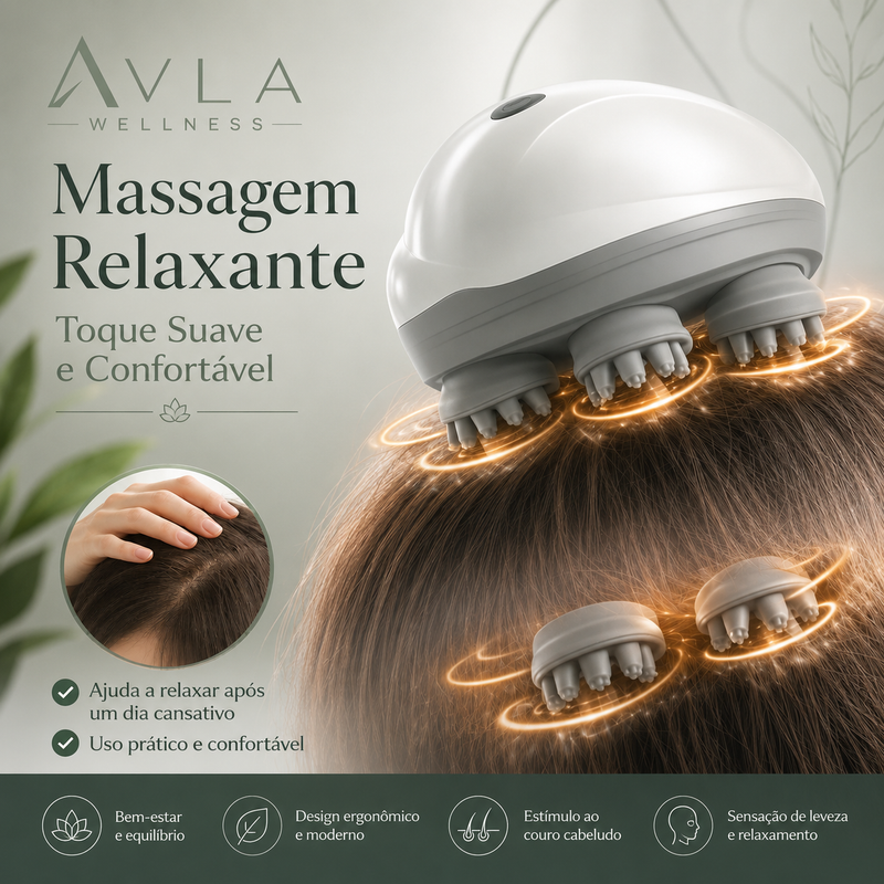 Massageador Elétrico para Couro Cabeludo Recarregável USB IPX7 | 5 Modos de Massagem 3D | AVLA Wellness - Produto Original