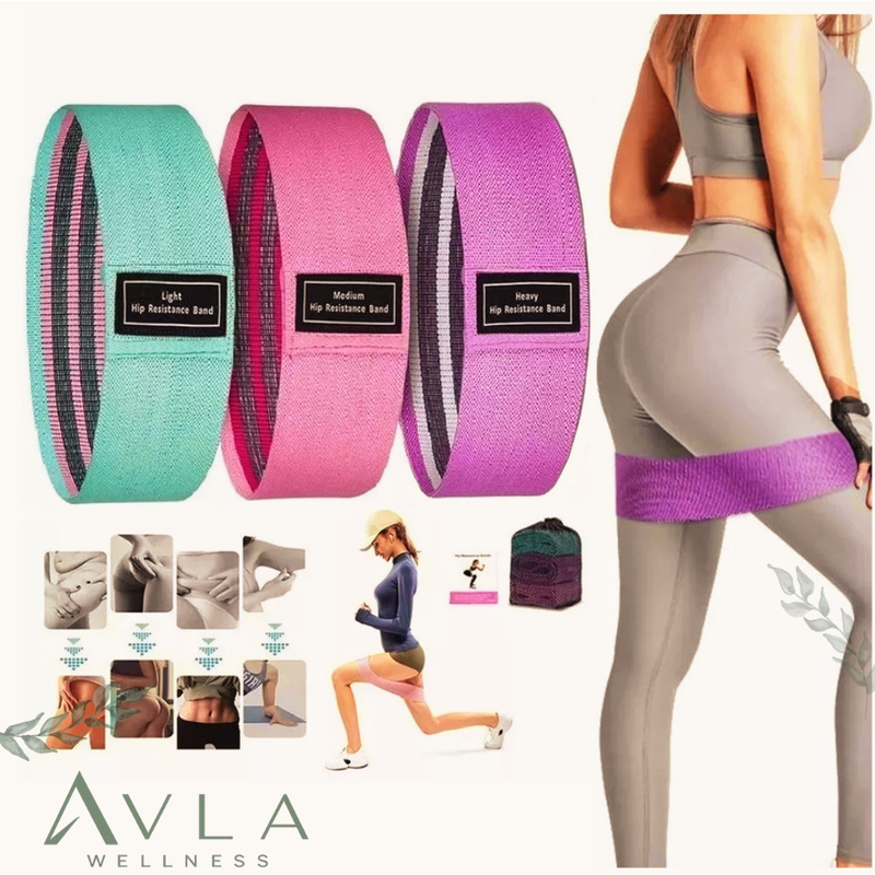 Kit 3 Faixas Elásticas Hip Bands em Tecido Premium para Treino de Glúteos, Pernas e Academia | AVLA Wellness - Produto Original